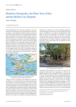 Dimitrios Oreopoulos, the Plane Tree of Kos and the Belfast City Hospital James F Douglas