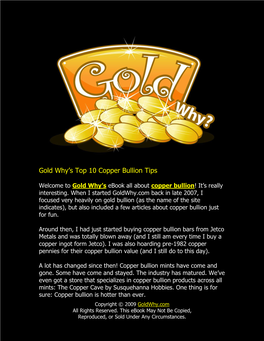 Gold Why's Top 10 Copper Bullion Tips