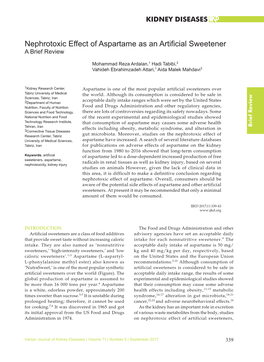 Nephrotoxic Effect of Aspartame As an Artificial Sweetener a Brief Review