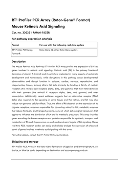 RT² Profiler PCR Array (Rotor-Gene® Format) Mouse Retinoic Acid Signaling