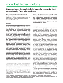 Succession of Lignocellulolytic Bacterial Consortia Bred Anaerobically from Lake Sediment