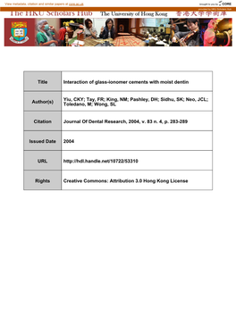 Title Interaction of Glass-Ionomer Cements with Moist Dentin