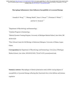 Macrophage Inflammatory State Influences Susceptibility to Lysosomal Damage