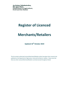 Register of Licenced Merchants/Retailers