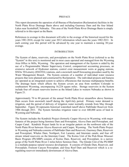 Facilities in the North Platte River Drainage Basin Above and Including Guernsey Dam and the Four Inland Lakes Near Scottsbluff, Nebraska