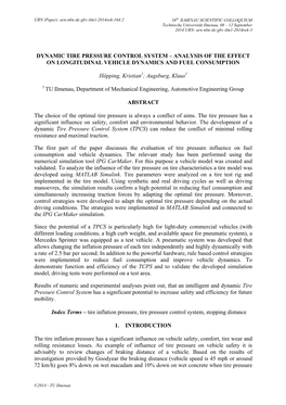 Dynamic Tire Pressure Control System – Analysis of the Effect on Longitudinal Vehicle Dynamics and Fuel Consumption