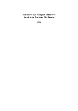 Ministério Das Relações Exteriores Anuário Do Instituto Rio Branco 2020