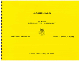Journals of the Yukon Legislative Assembly Second Session of the 30Th Legislature