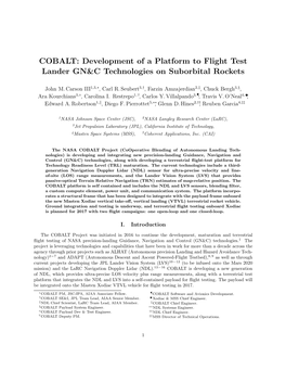 COBALT: Development of a Platform to Flight Test Lander GN&C