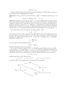 Section 14.5. Today We Will Once Again Discuss Cyclotomic Fields And