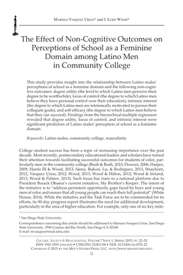 The Effect of Non-Cognitive Outcomes on Perceptions of School As a Feminine Domain Among Latino Men in Community College
