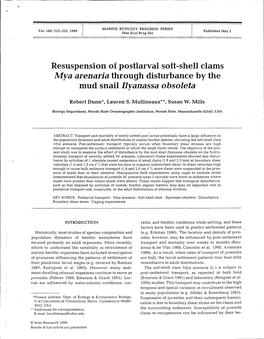 Resuspension of Postlarval Soft-Shell Clams Mya Arenaria Through Disturbance by the Mud Snail Ilyanassa Obsoleta