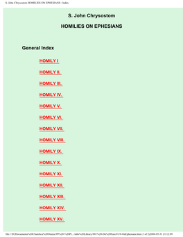S. John Chrysostom HOMILIES on EPHESIANS : Index