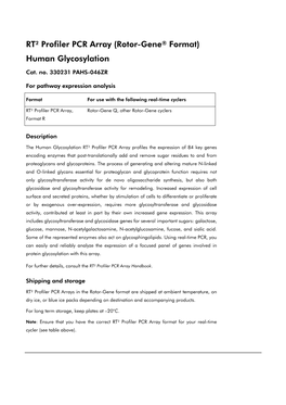 RT² Profiler PCR Array (Rotor-Gene® Format) Human Glycosylation