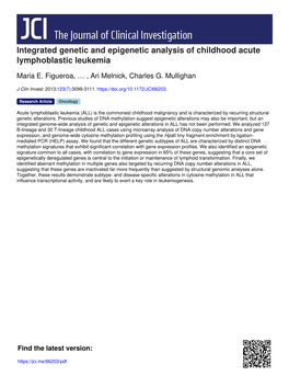 Integrated Genetic and Epigenetic Analysis of Childhood Acute Lymphoblastic Leukemia