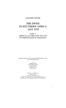 The Swiss in Southern Africa 1652-1970