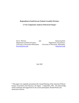 Regionalism in South Korean National Assembly Elections