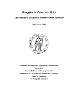 Struggles for Power and Unity: Constitutional Designs in the Palestinian Authority