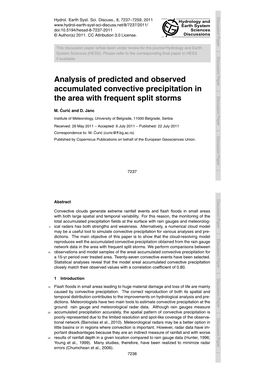 Analysis of Predicted and Observed Accumulated Convective Precipitation in the Area with Frequent Split Storms M