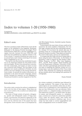 Index to Volumes 1-20 (1950-1980)