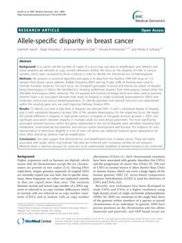 Allele-Specific Disparity in Breast Cancer Fatemeh Kaveh1, Hege Edvardsen1, Anne-Lise Børresen-Dale1,2, Vessela N Kristensen1,2,3* and Hiroko K Solvang1,4