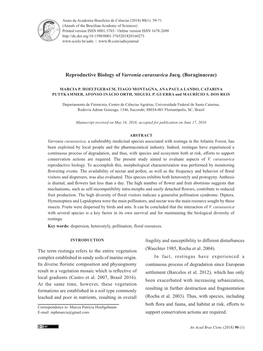 Reproductive Biology of Varronia Curassavica Jacq. (Boraginaceae)