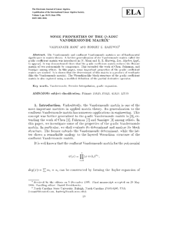 Some Properties of the Q-Adic Vandermonde Matrix