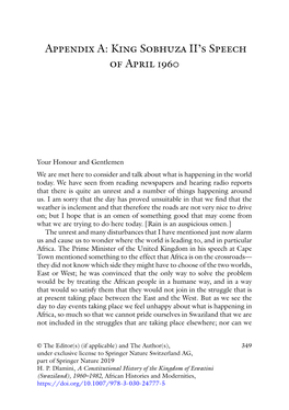 Appendix A: King Sobhuza II's Speech of April 1960