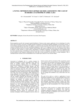 A Novel Criterion for Earthquake Risk Assessment, the Case of Bushehr Catastrophe in April 9, 2013