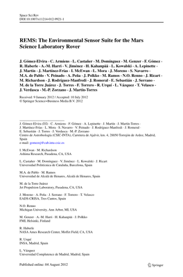 REMS: the Environmental Sensor Suite for the Mars Science Laboratory Rover