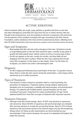 ACTINIC KERATOSIS Signs and Symptoms: Diagnosis: Types of Treatment: Treatment Outcome