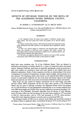 Effects of Off-Road Vehicles on the Biota of the Algodones Dunes, Imperial County, California