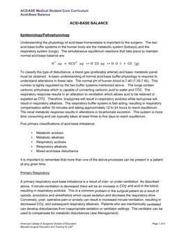 ACS/ASE Medical Student Core Curriculum Acid-Base Balance