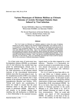 Various Phenotypes of Diabetes Mellitus As Ultimate Outcome of Acutely Developed Diabetic State Induced by Viral Infection