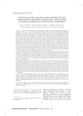 Population Size and Recovery Criteria of the Threatened Lake Erie Watersnake: Integrating Multiple Methods of Population Estimation