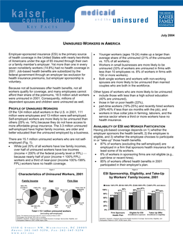 Uninsured Workers in America