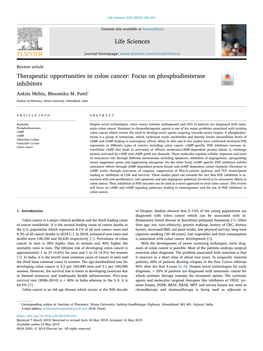 Therapeutic Opportunities in Colon Cancer Focus on Phosphodiesterase Inhibitors