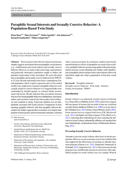 Paraphilic Sexual Interests and Sexually Coercive Behavior: a Population-Based Twin Study
