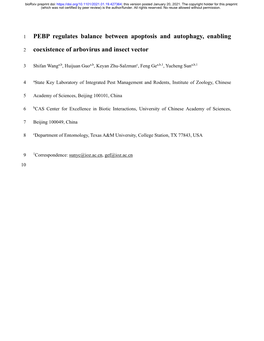 PEBP Regulates Balance Between Apoptosis and Autophagy, Enabling Coexistence of Arbovirus and Insect Vector