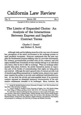 The Limits of Expanded Choice: an Analysis of the Interactions Between Express and Implied Contract Terms