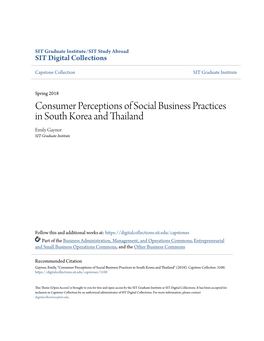 Consumer Perceptions of Social Business Practices in South Korea and Thailand Emily Gaynor SIT Graduate Institute