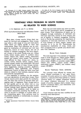 Vegetable Virus Problems in South Florida As Related to Weed Science