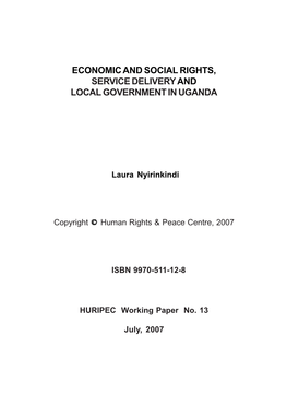 Economic and Social Rights, Service Delivery and Local Government in Uganda