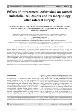 Effects of Intracameral Cefuroxime on Corneal Endothelial Cell Counts and Its Morphology After Cataract Surgery
