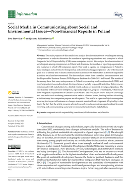 Social Media in Communicating About Social and Environmental Issues—Non-Financial Reports in Poland