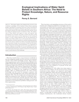 Ecological Implications of Water Spirit Beliefs in Southern Africa: the Need to Protect Knowledge, Nature, and Resource Rights