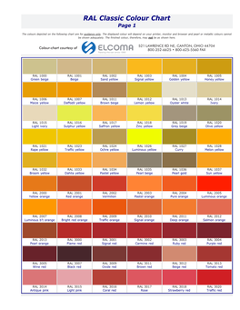 RAL Classic Colour Chart Page 1