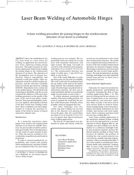 Laser Beam Welding of Automobile Hinges