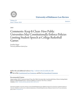 Comments: Keep It Clean: How Public Universities May Constitutionally