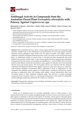 Antifungal Activity in Compounds from the Australian Desert Plant Eremophila Alternifolia with Potency Against Cryptococcus Spp